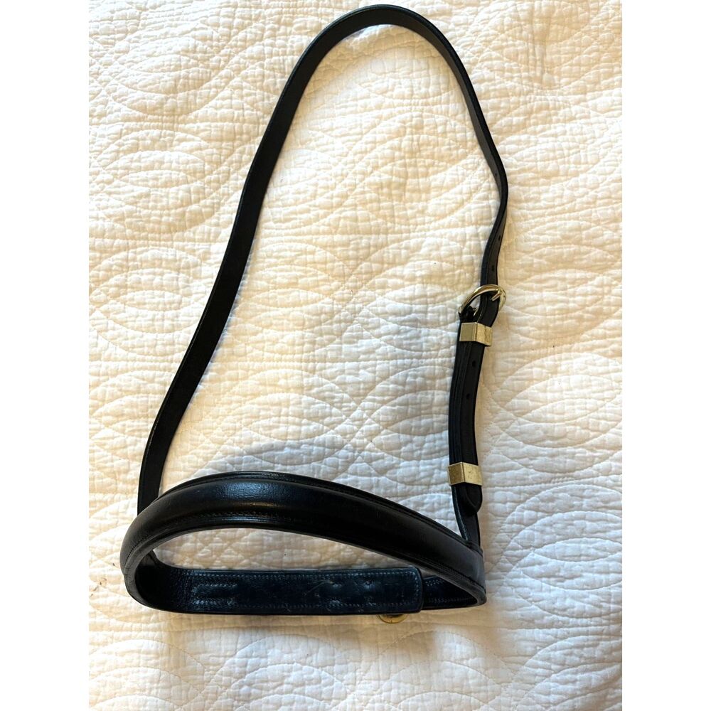 Bobby's English Tack Noseband Cavesson Cob Black Leather Gold Horse Dressage
